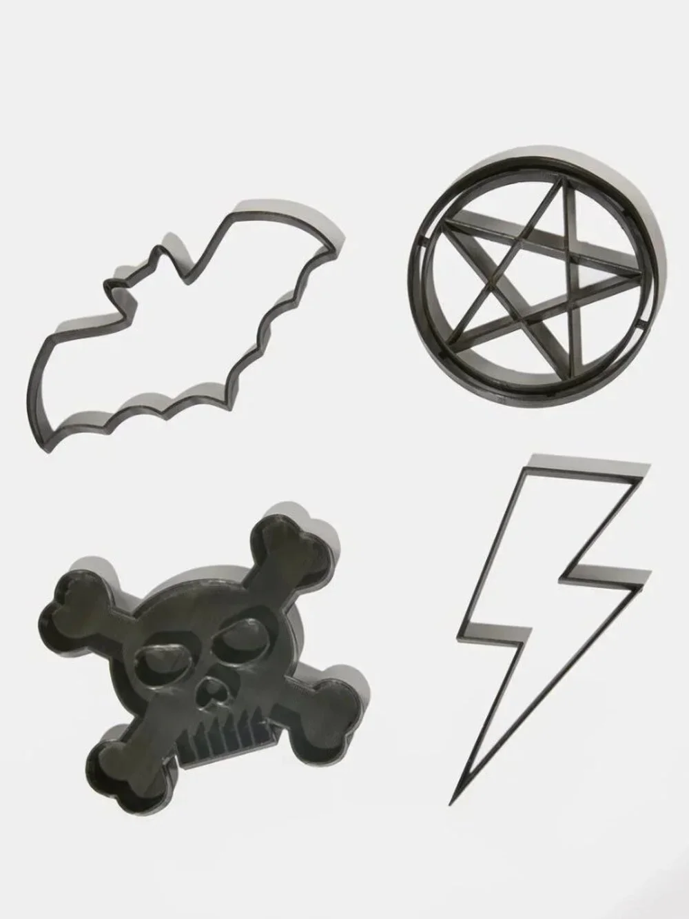 Gothic Cookie Cutters Set - Pentagram, Skull & Bones, Bat, Lightning Bolt